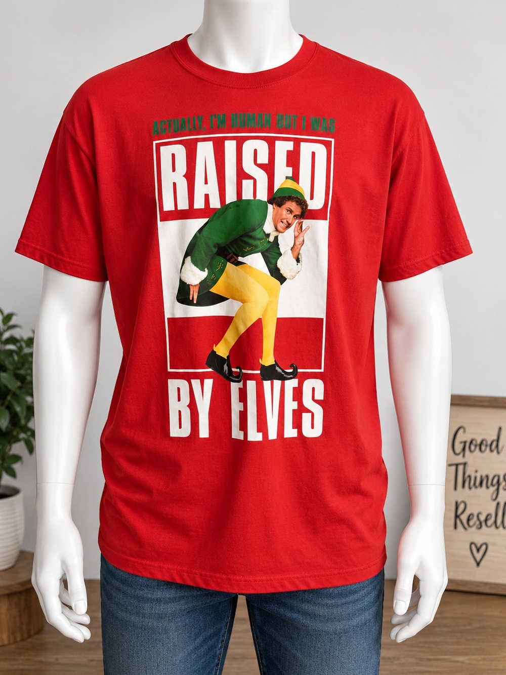 ELF Buddy the Elf Raised by Elves Graphic Tee XL Red Christmas